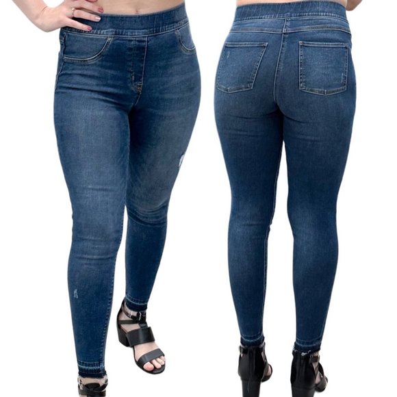 Spanx Distressed Ankle Skinny Jeans in Medium Wash Denim Women’s Size M - Picture 1 of 15